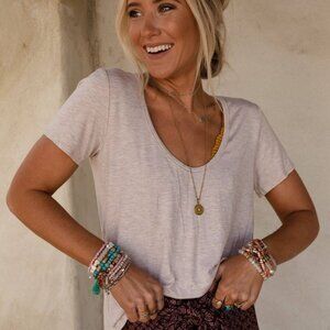 New! Three Bird Nest Scoop Neck Bralette Tee Size Small Heather Oatmeal